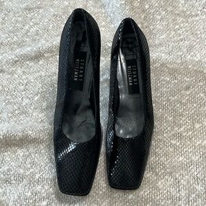 STUART WEITZMAN‎ Vintage Black Snake Embossed Square Toe Pumps Heels Size 7 AA
